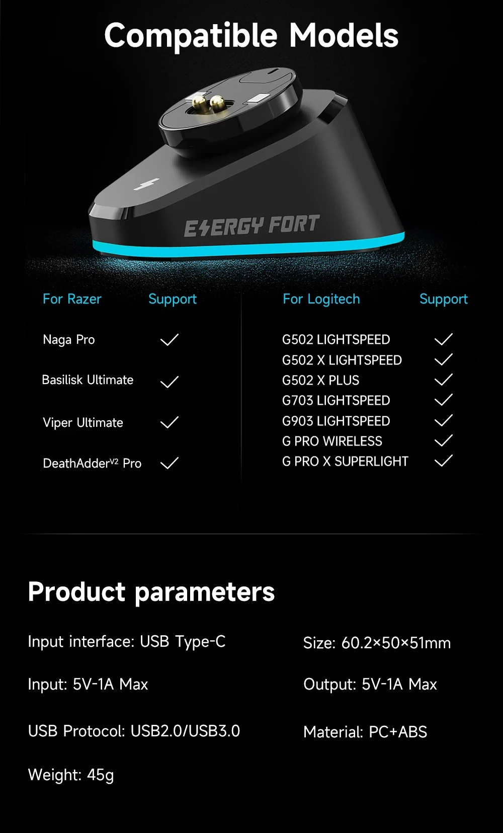 para Logitech G Pro, X, G502, Lightspeed,