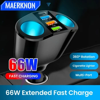 Caricatore per auto da 66 W a 4 porte Caricatore per telefono per auto USB tipo C a ricarica rapida per iPhone Xiaomi Samsung Adattatore di alimentazione per accendisigari per auto