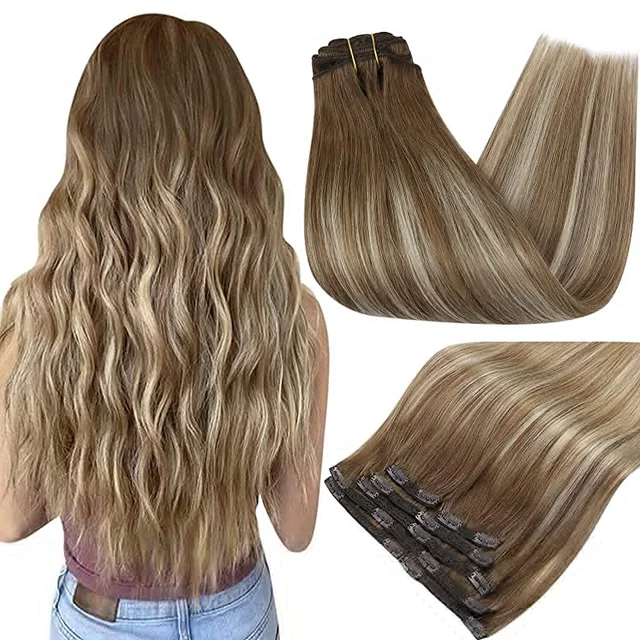 Full Shine Clip In Human Hair Extensions Balayage Ombre Blonde Black Hairpins 7pcs 120g Double Weft 100% Machine Remy For Woman 6 60 6