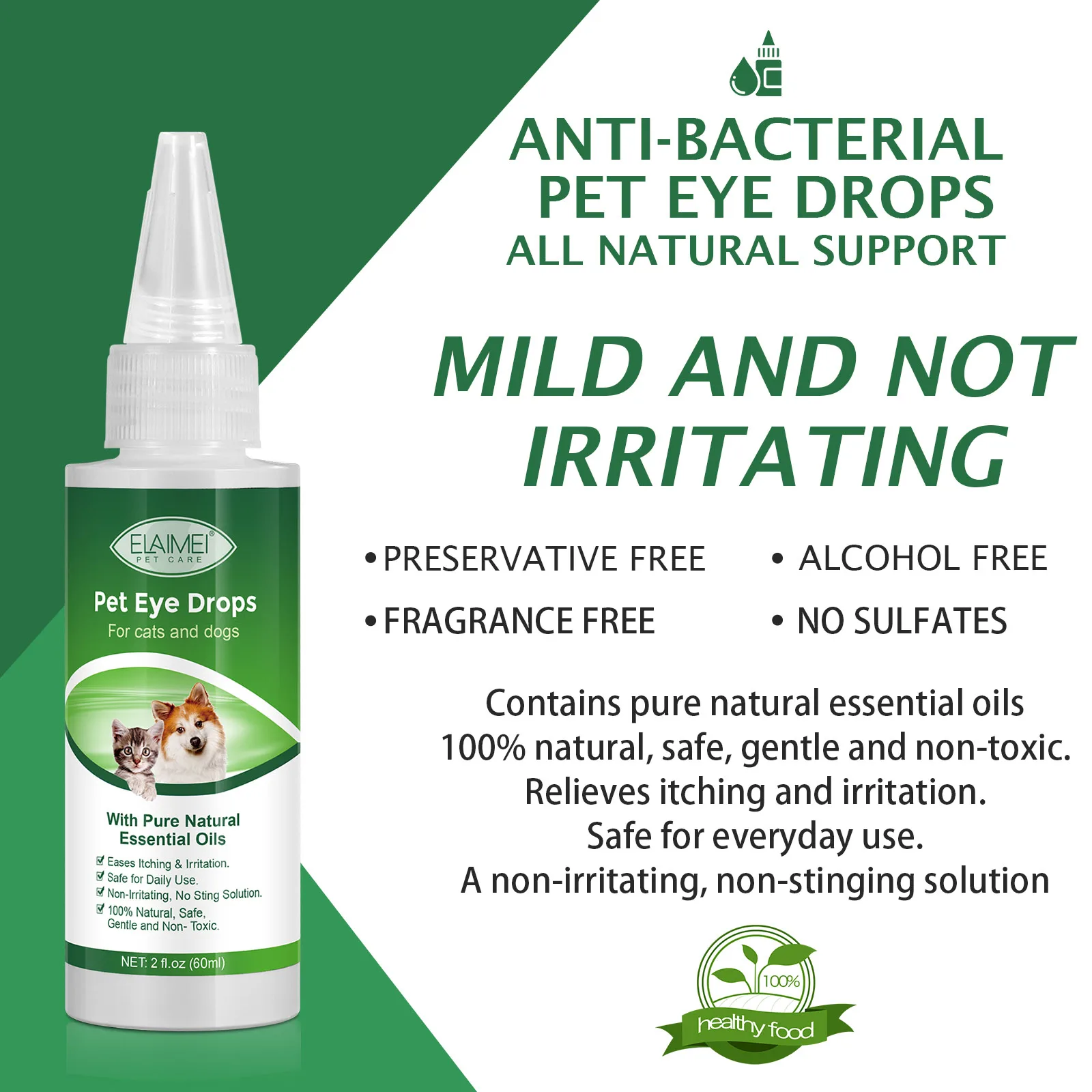 Multi-Purpose Sterile Eye Wash Cleaner and Rinse Tear Stain Reducer for Allergies Debris Mucus Irritation Weepy for Dogs and Cat