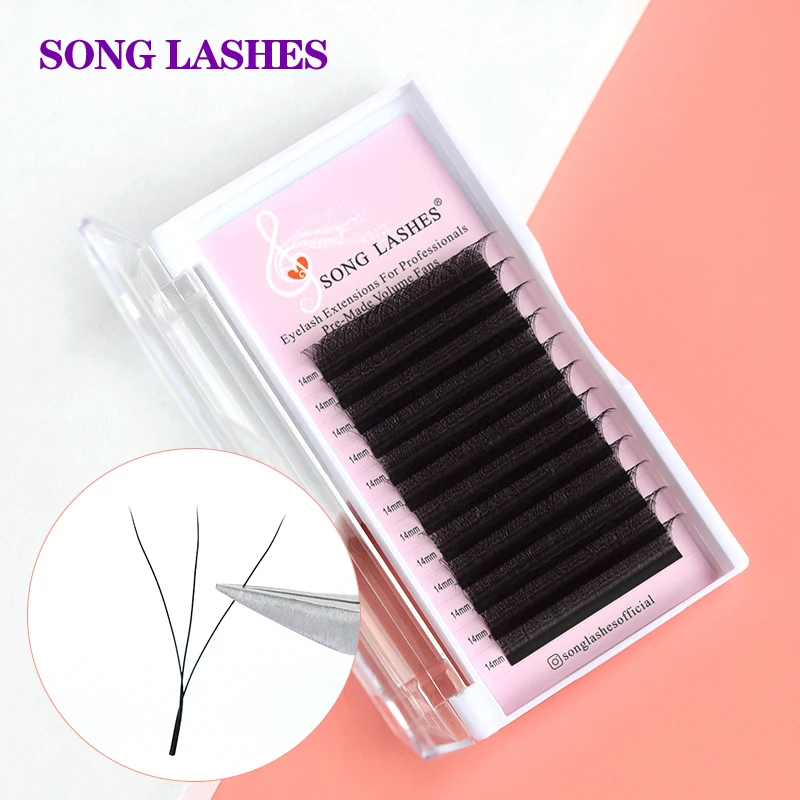 Song Lashes Pure Darker Black 3D W-shaped Premade Volume Fan Korean PBT Material Eyelash  Extensions 12 Rows High Quality