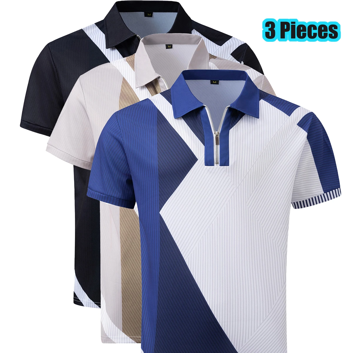 

3 Pieces Camisa informal de negocios para hombre, camisa deportiva informal de moda, camiseta de manga corta con cuello tipo Pol