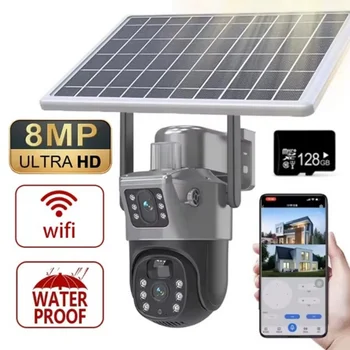 Telecamera solare PTZ a doppio obiettivo 4K 8MP Doppio schermo PIR Monitoraggio umano Telecamera IP di sorveglianza CTV di sicurezza WIFI esterna