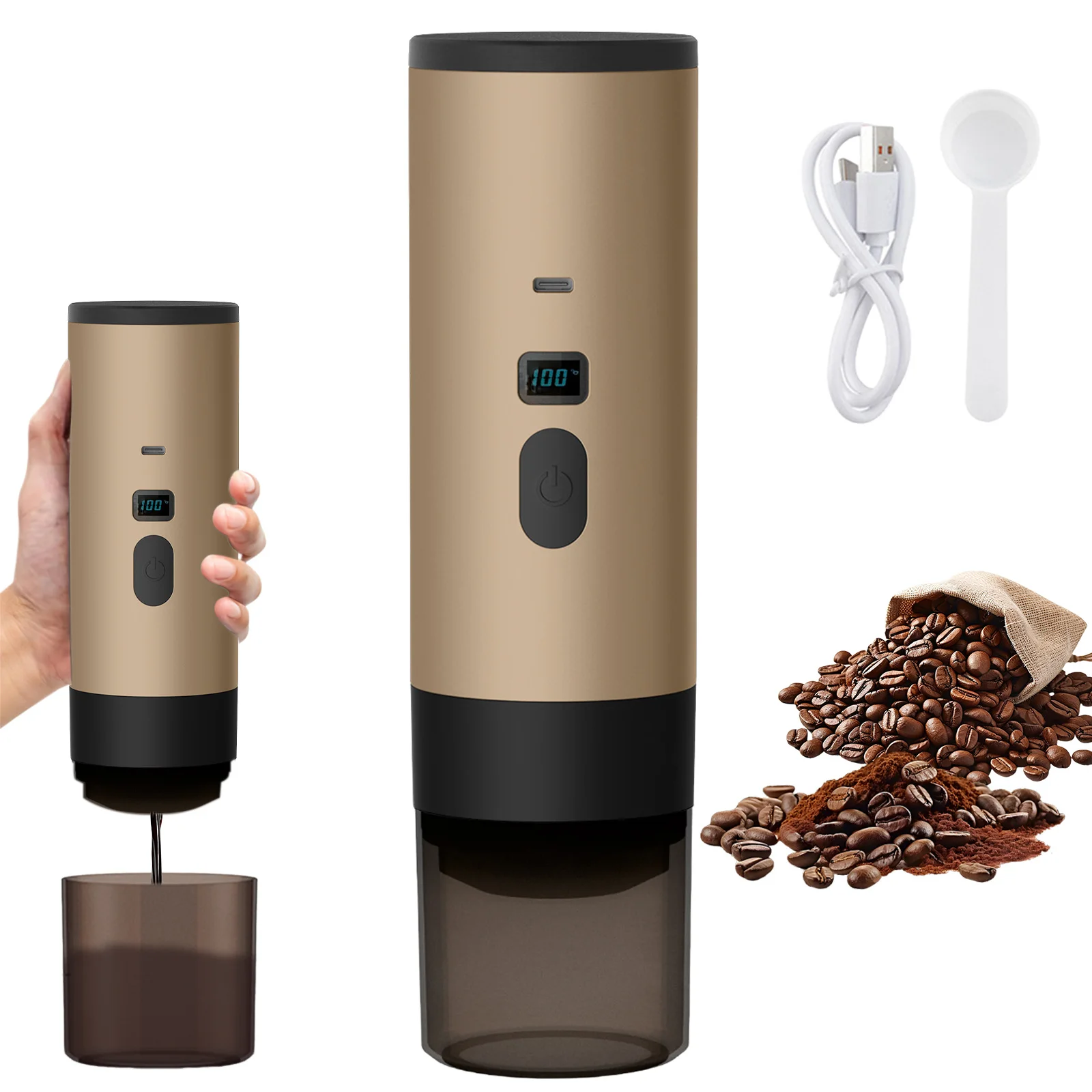 Machine à café à capsules automatique 3-en-1 portable rechargeable intelligente avec options de compatibilité multiples pour usage domestique, machine à expresso