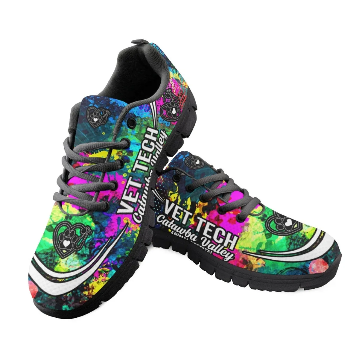 INSTANTARTS Brand Design Vet Tech Tie Dye Design Women's Soft Sneakers Dog Paw Print Ladies Outdoor Flats Non-Slip Footwear 2023