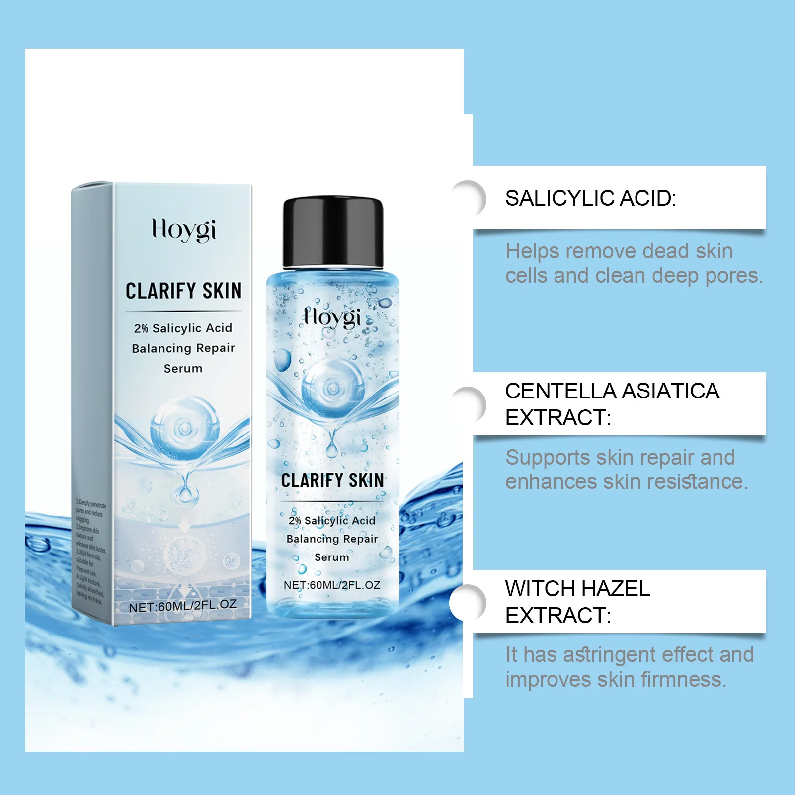 Salicylic Acid Facial Serum Gentle Shrink Pore Blackhead Removal Hydrating Oil Control Moisturize Water Light Beauty Face Serum 3