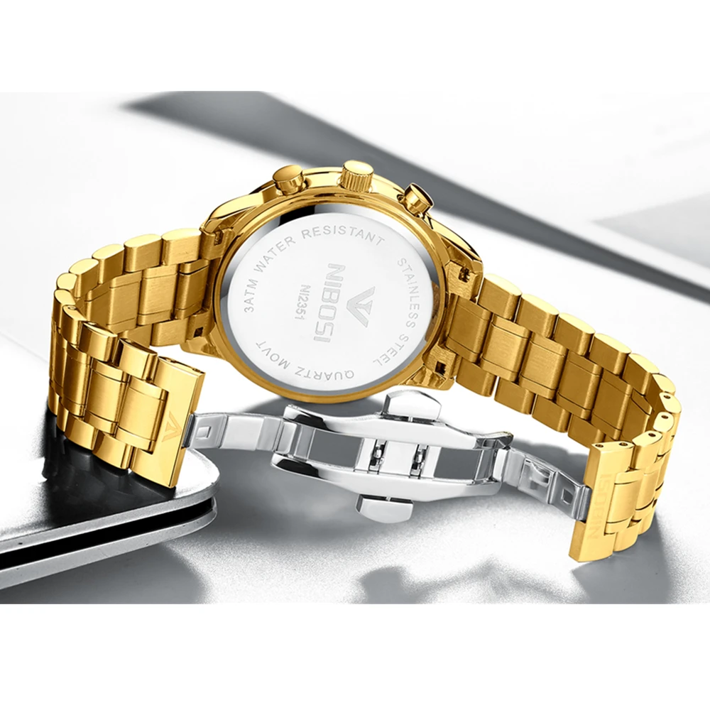 NIBOSI Sports Mens Watches Luxury Stainless Steel Quartz Wristwatch Calendar Luminous  Business Casual Men Watch Reloj Hombre