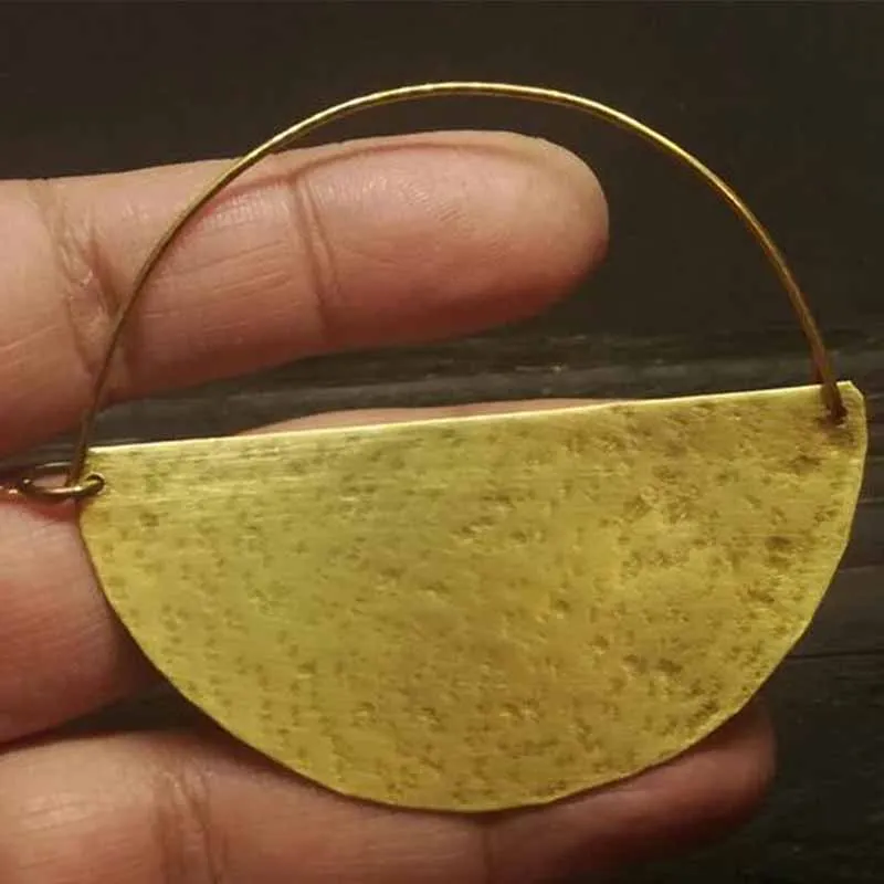 Brass hoop earrings, semicircular hoop earrings, half-moon hoop earrings, Bohemian hoop earrings, geometric hoop earrings