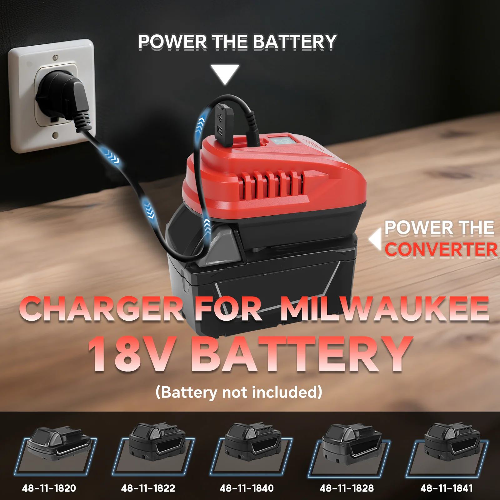 Charger for Milwaukee 18V Battery 100W Portable Bidirectional Charger Adapter Po