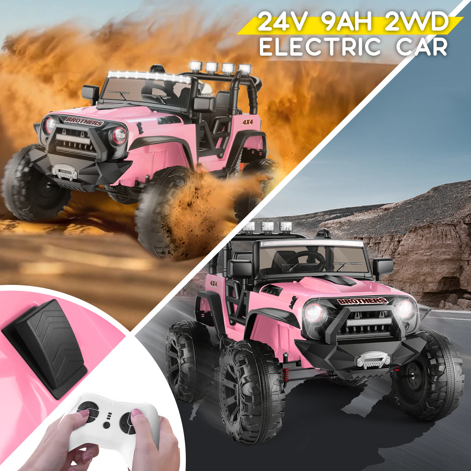 24V 2-Seater Kids Ride on Car Truck 9AH Battery Powered Toy Car with 2x200W Motor Large Wheels Soft Braking LED Lights