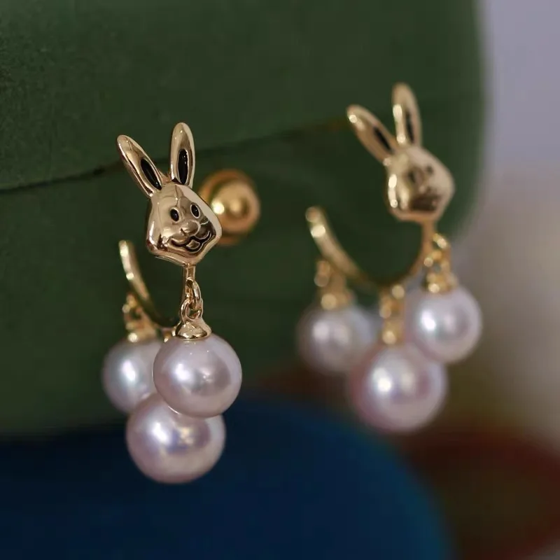 

MADALENA SARARA S925 Sterling Silver Hook Women Earrings Running Rabbit With Freshwater Pearl