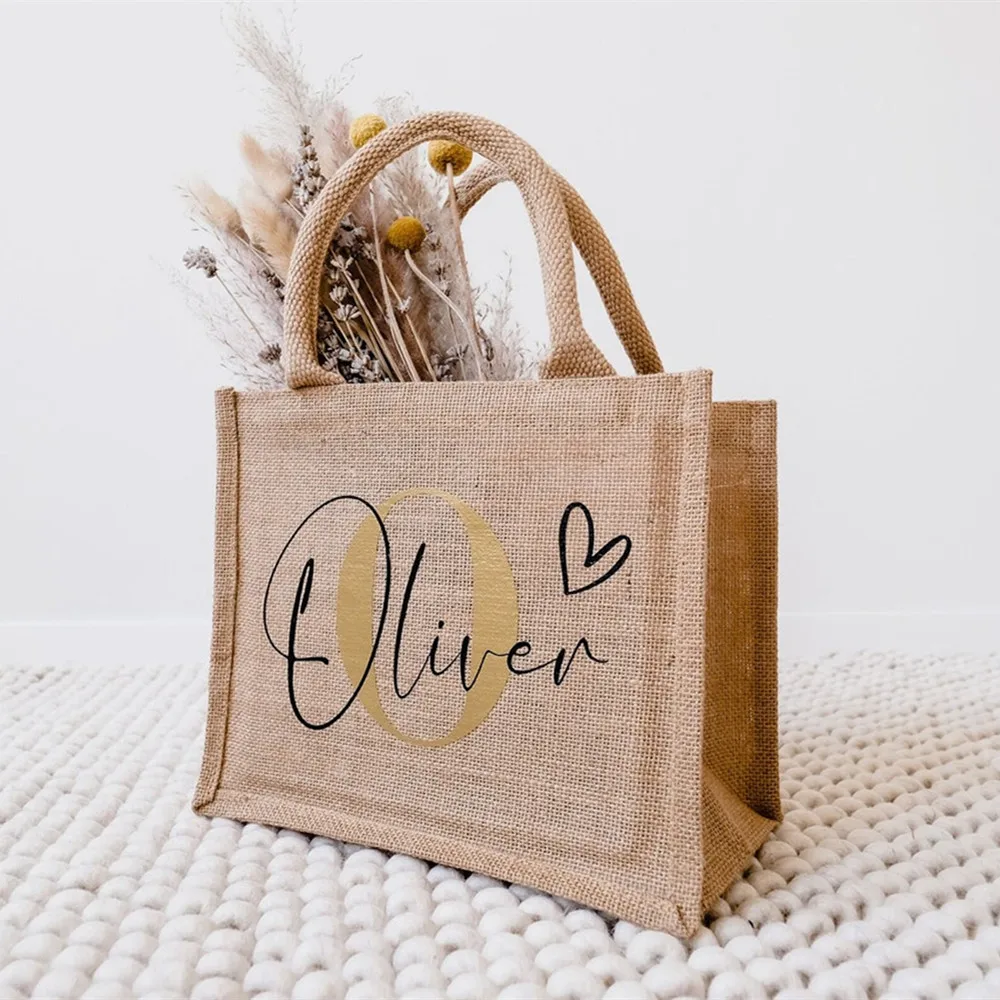 AYGE Personalized Jute Tote & Makeup Bag Set - Monogrammed Gift For Women, Beach Bag With Initial