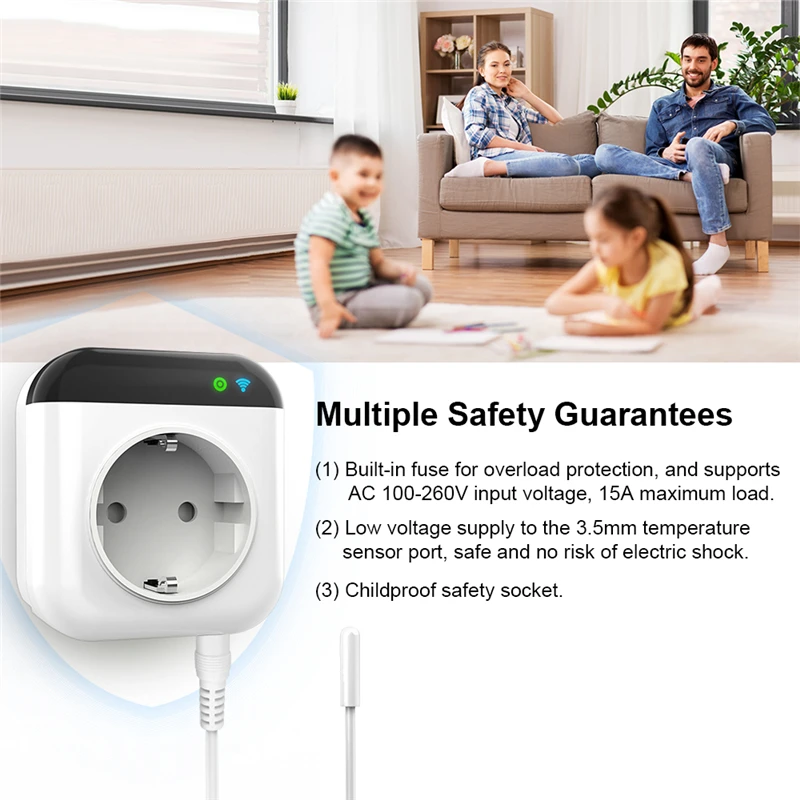 A28de9900457349789025f010a0aa5afas Smart Wifi Thermostat Plug Outlet 15A Programmable Temperature Controller Wireless Plug-in Socket APP Control Voice Control