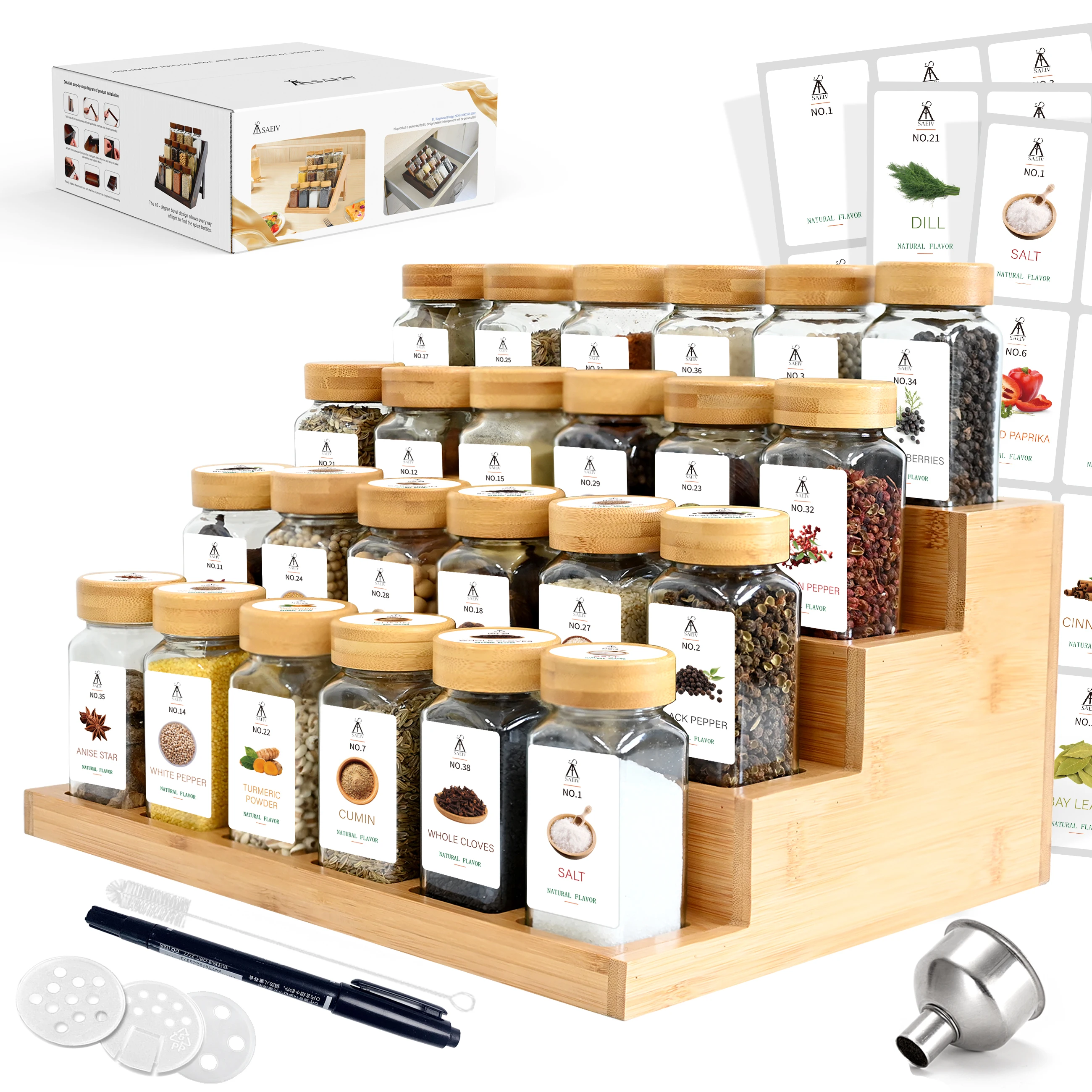 Seasoning Jar Set with 2-in-1 Standing Seasoning— 24x120ml Seasoning Jar Set, BPA-Free, 120 Labels, Kitchen Spice Storag – Detail 3