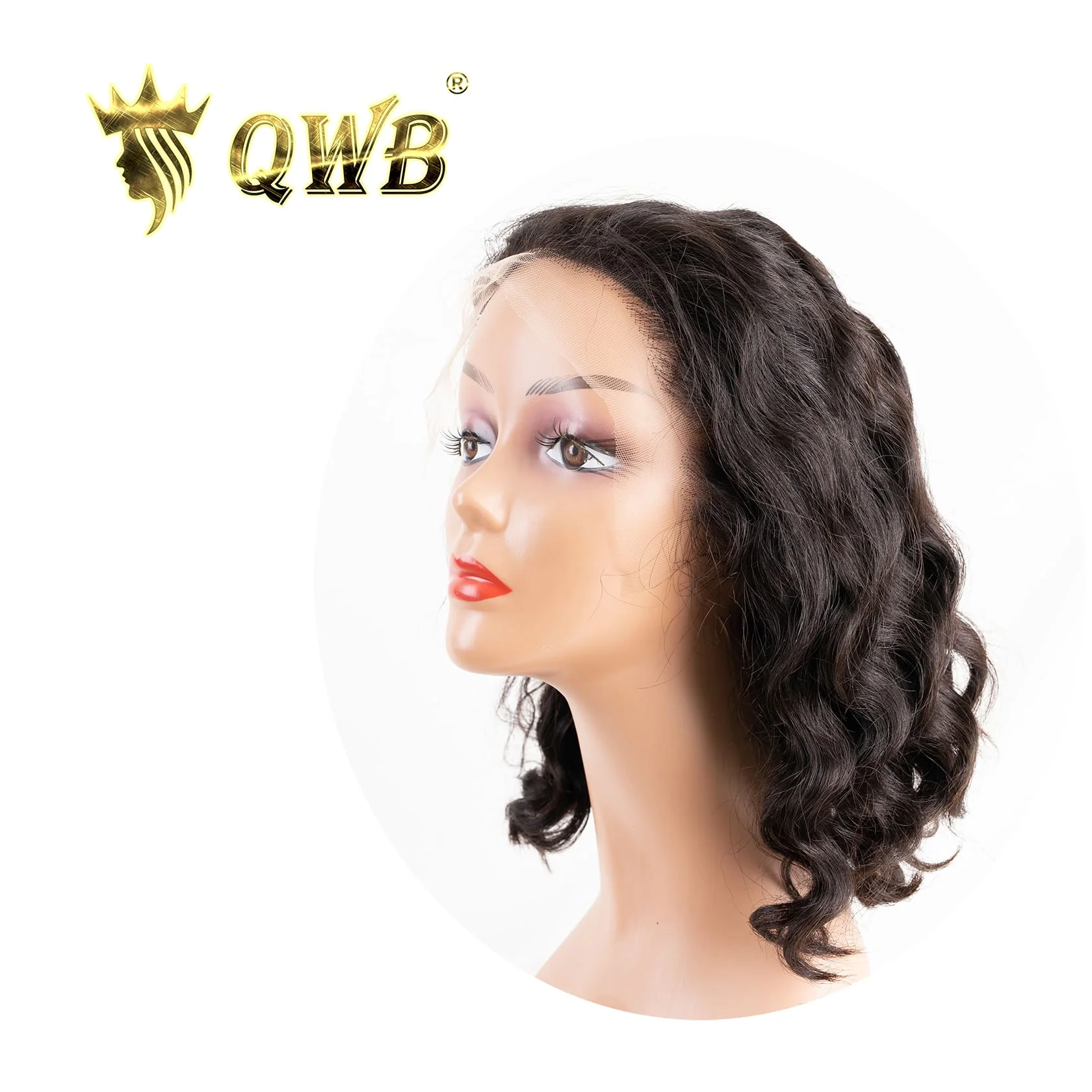 QWB 루즈 웨이브 13X5 HD 레이스 프론탈 밥 가발, V자형 이어탭 포함, ..