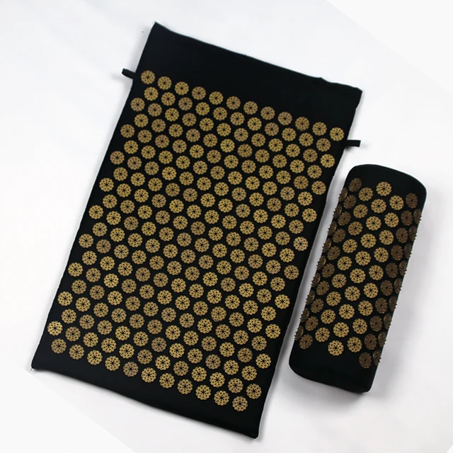 Black Gold Acupuncture Massage Mat & Pillow Set Free Storage Bag 2