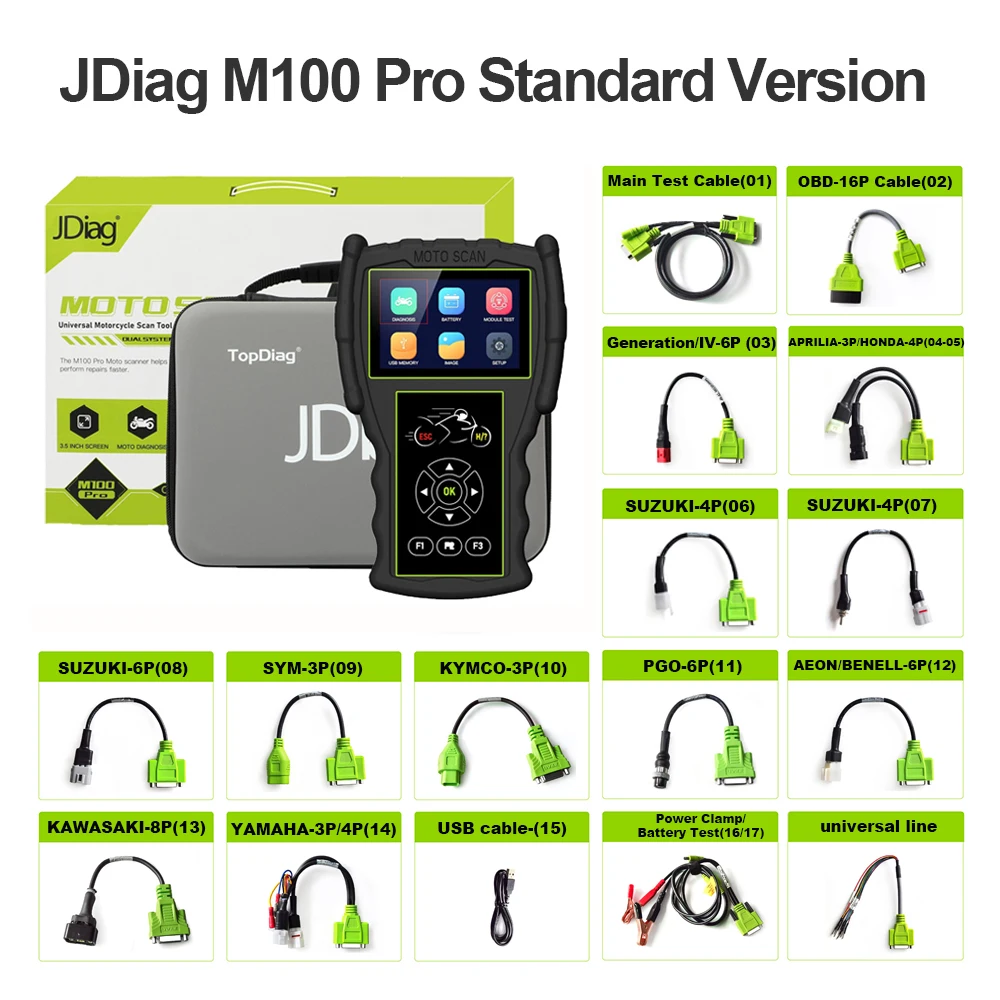 

JDiag M100 Pro Motorcycle Diagnostic Scanner Tool For Kawasaki Yamaha Suzuki KTM Motorbike Motor Scan Tool With Battery Tester