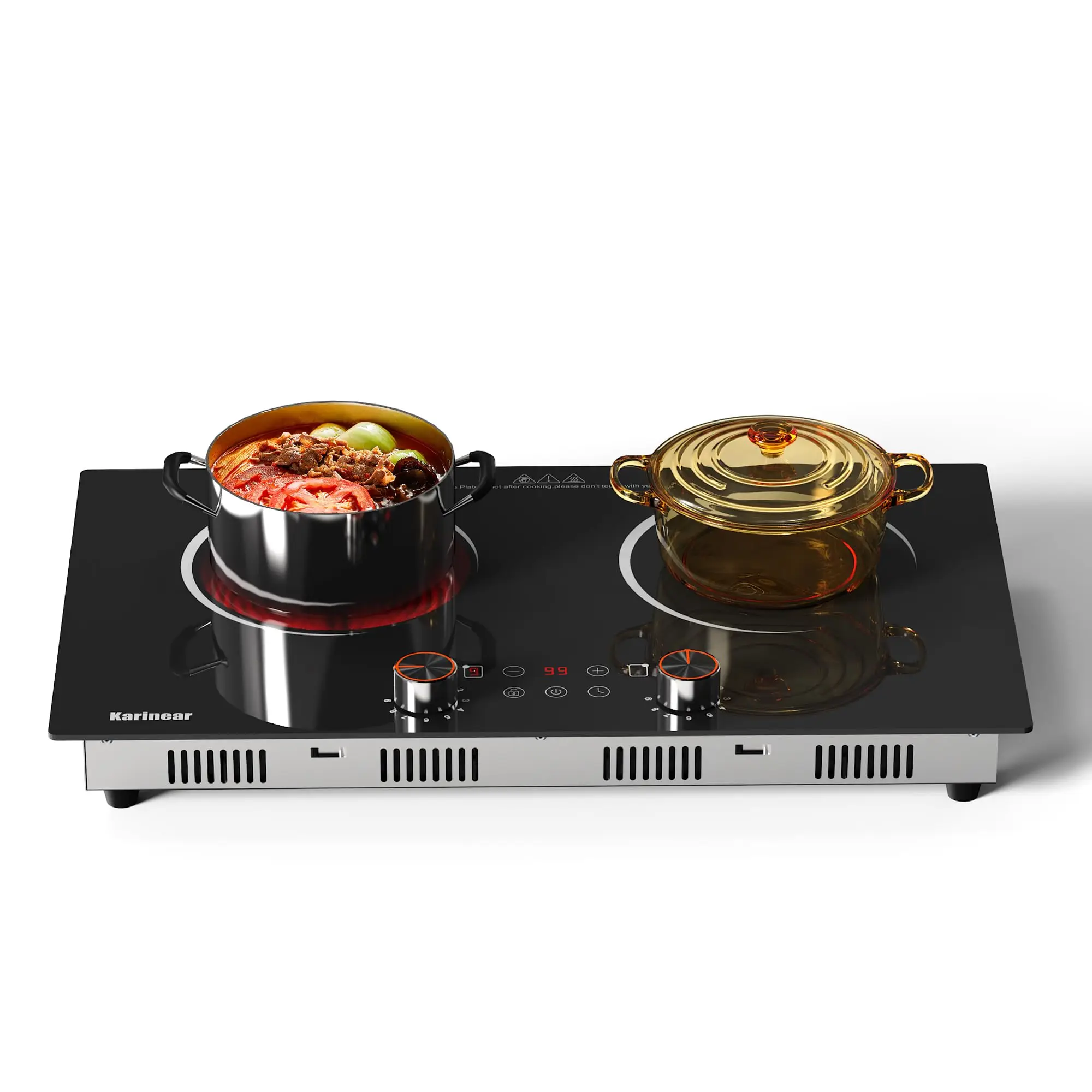 Karinear Electric Cooktop 2 Burner, 110V Electri Stove Top, 2000W Knob Control & Sensor Touch Electric Hot Plate for Countertop or Built-in Install, Timer, Safety Lock, 9 Power Level, 24 Inch 1