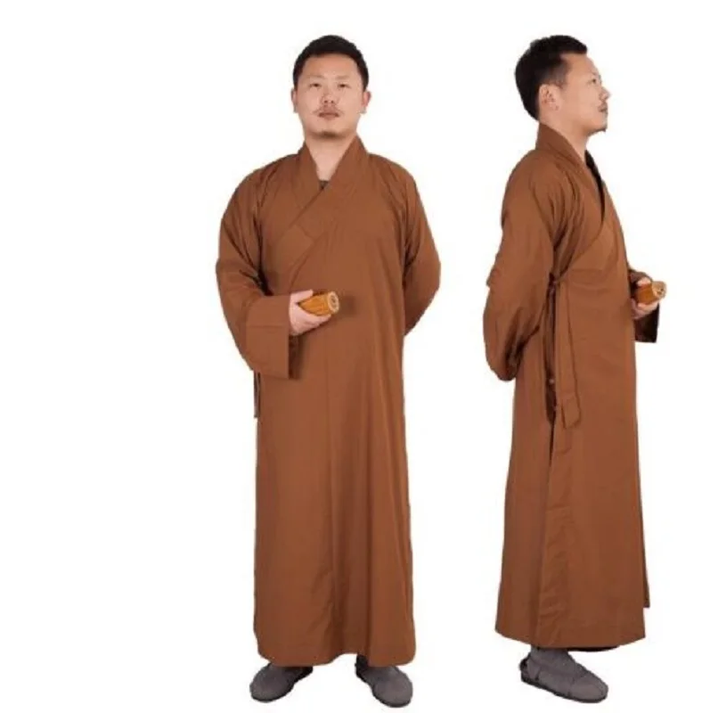 Unisex Buddhist Robe Men Women Frock Supply Meditation Monk Gown Long Thick Coffee Gray Yellow