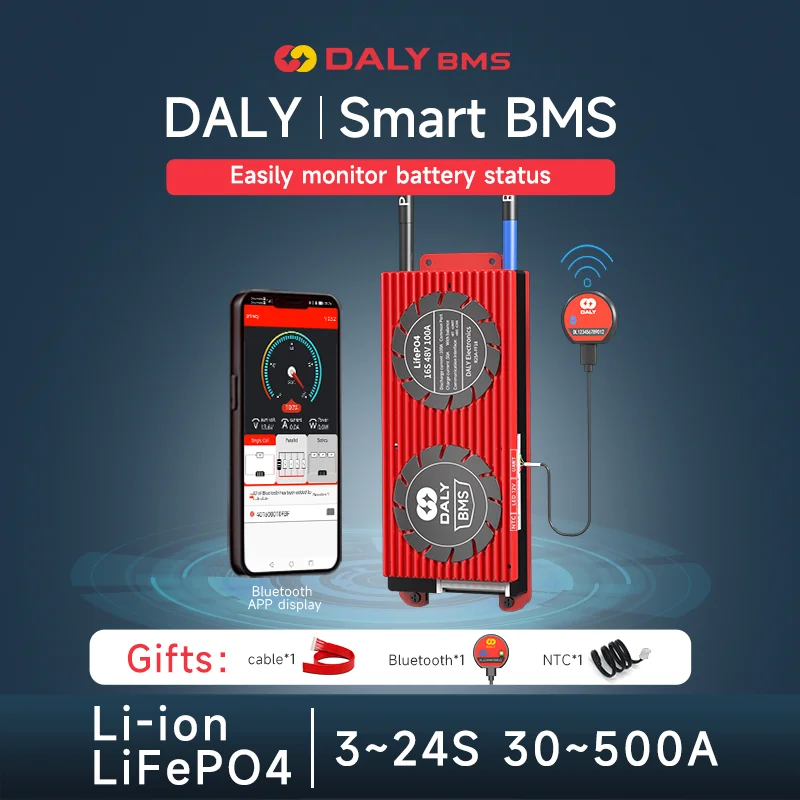 Daly Smart BMS LiFePo4 4S 12V 24S 72V 48V 16S 30A 60A 100A 150A 200A 250A Li-Ion BMS 7S 13S 14S 48V For power banks