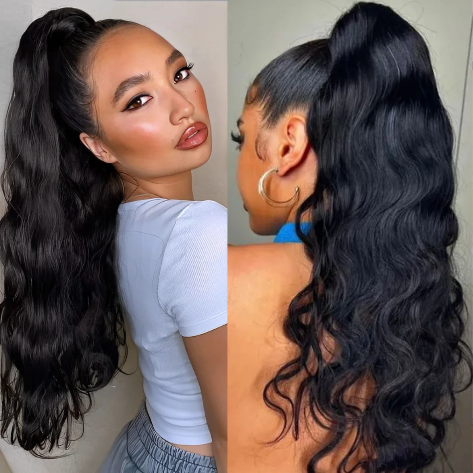 Body Wave Drawstring Ponytail Human Hair Extensions Brazilian Remy Hair Clip Ins For Women Ponytail Natural Color