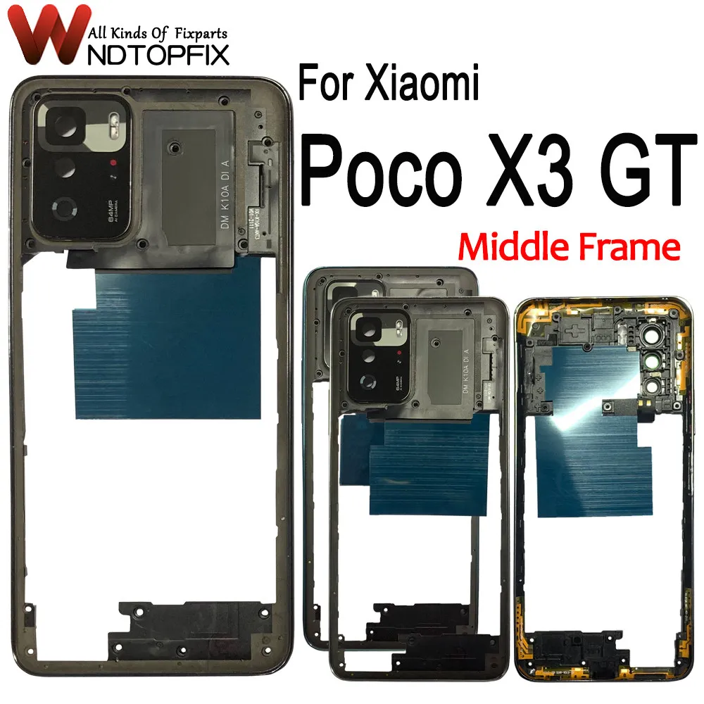 

6.6" For Xiaomi Poco X3 GT Middle Frame With Volume Button Front Housing Middle Bezel Chassis Shell Smartphone Part +Camera Lens