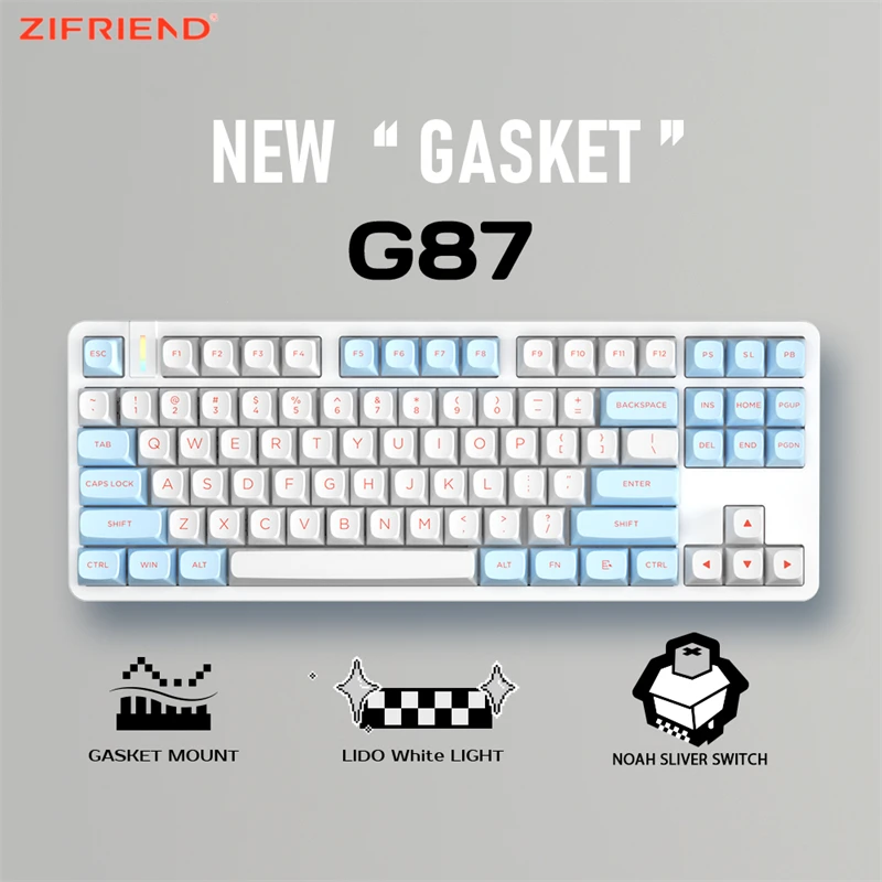 

ZIFRIEND G87 Wired Mechanical Keyboard Gasket 87 Keys White Light Backlit Hot-swappable Gamer Keyboard PBT Keycaps Side Engraved