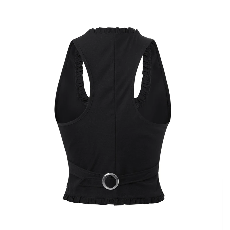 y2k PU Leather Vest Vintage Aesthetic Women V Neck Sleeveless Button Tank Tops 2000s Dark Academia Tshirt Waistcoat