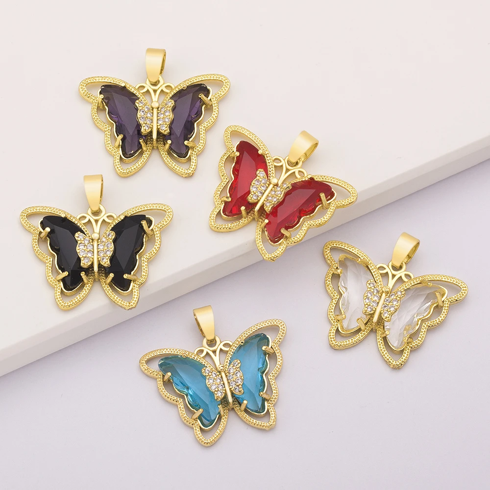 Fashion Crystal Butterfly Charms DIY Pendants Necklaces Designer Copper Zircon Gold Color Charm