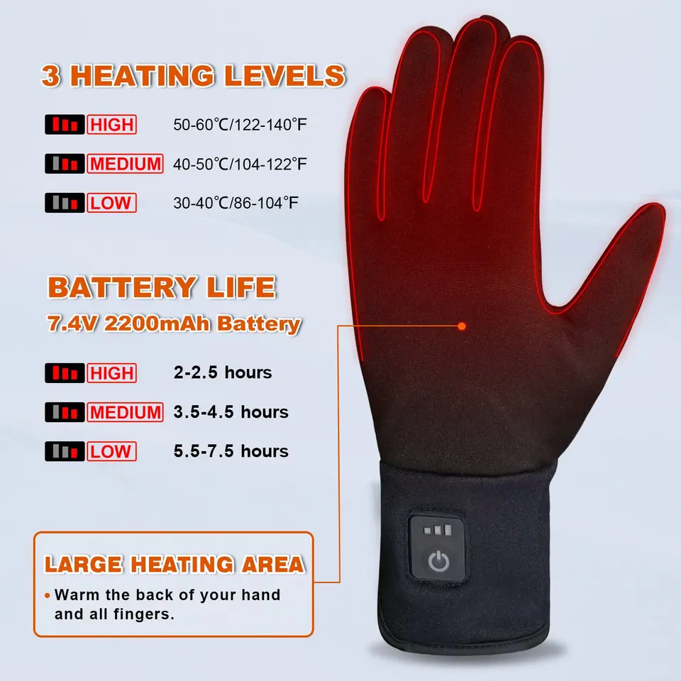 Guanti Elettrici Riscaldati con Batteria Ricaricabile Touchscreen Uomo e Donna Guanti Termici Invernali Scaldamani per Ciclismo Sci Caccia Pesca,Black,L
