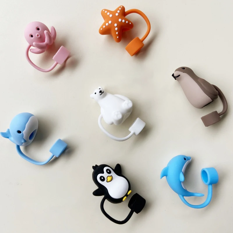 

Cute Animal Straw Cover Dust Cap Kawaii Silicone Straw Toppers For Tumbler Drinking Charm Decoration Cover For 10mm Straws 1 PC