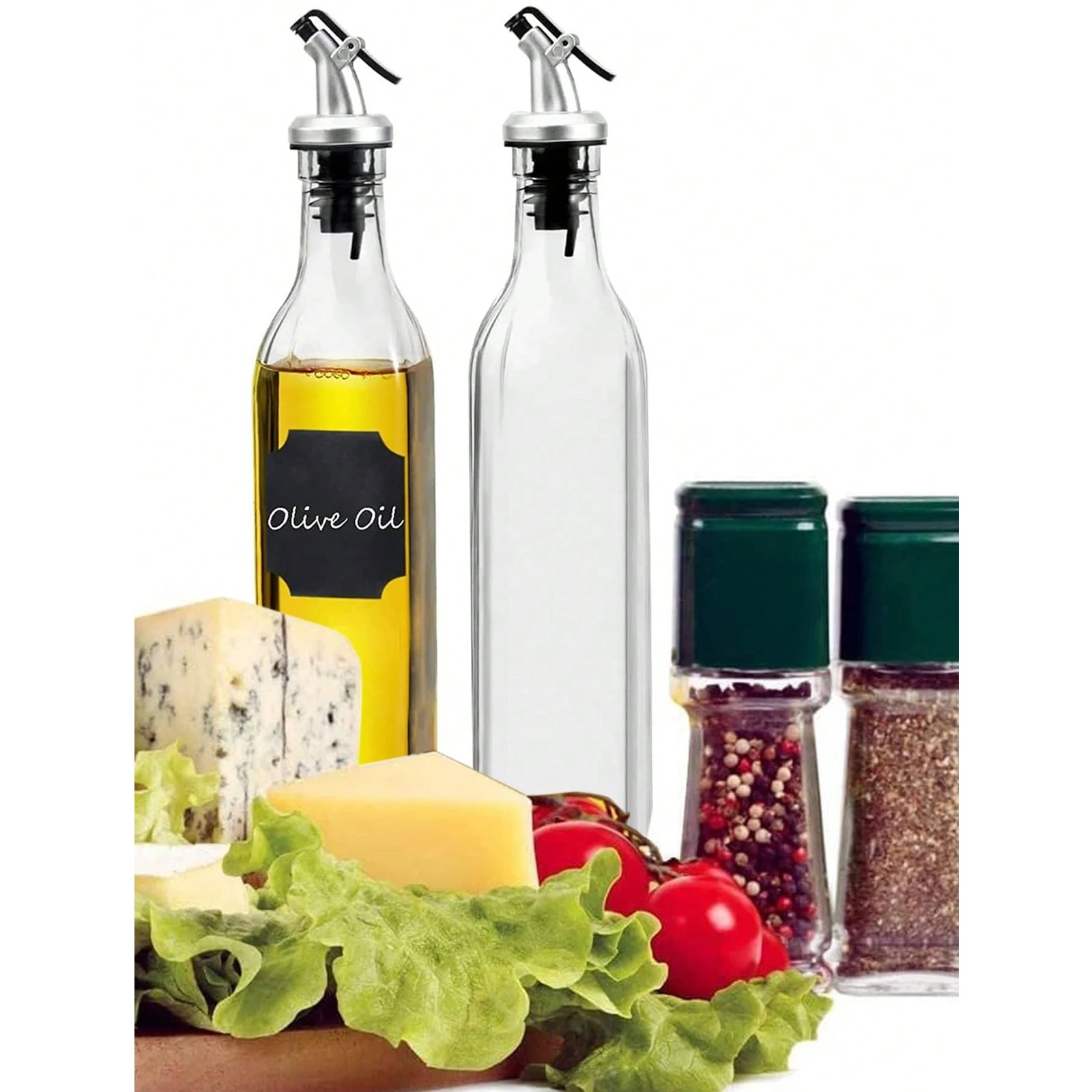 Oil Spray Dispenser Oil Container Food Storage Container 2Pcs 17oz Olive Oil Dispenser Bottle Oil Vinegar Dispenser Set For Kitchen 2 Spout Funnel Pen Labels