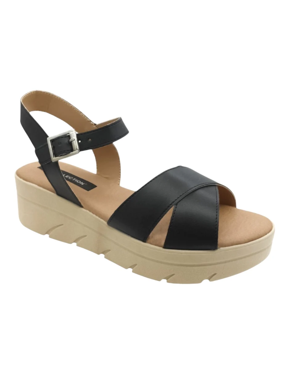 Sandalias con plataforma en Piel Vegana RBBASICS – Negro