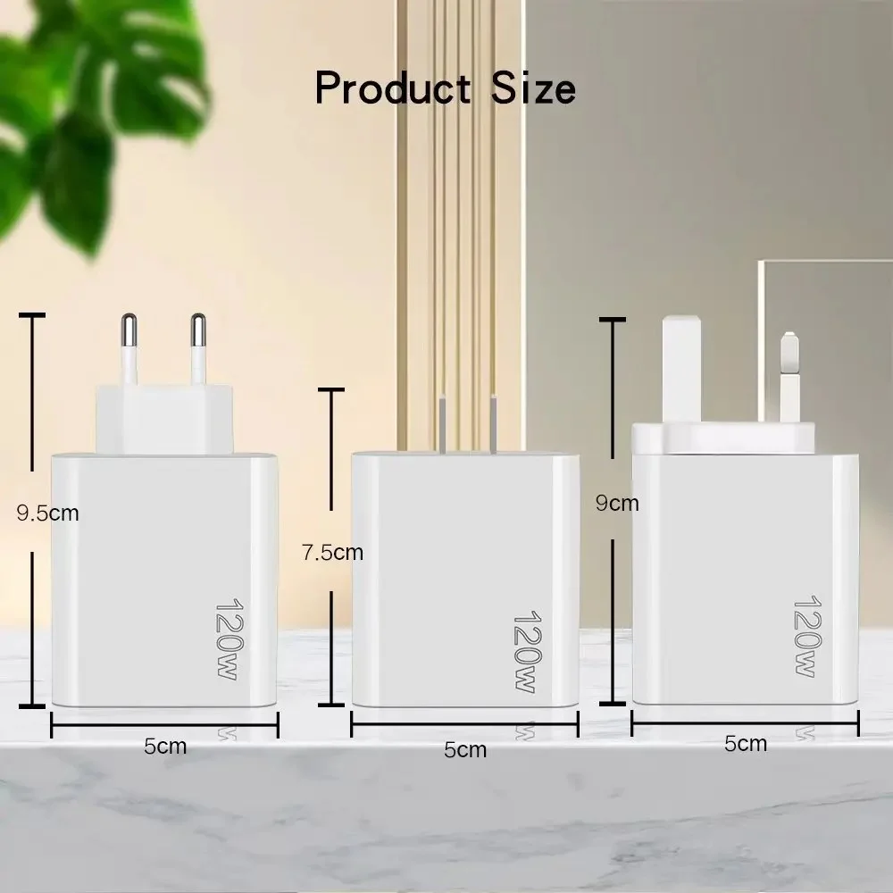 120W USB Charger 5 Ports Type C Fast Charging EU/US/UK Wall Charger Adapter For