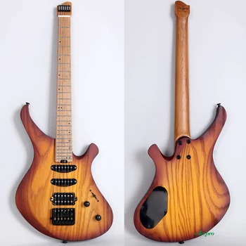 In Stock Acepro Headless Electric Guitar Stainless Steel Frets SSH Pickups Push Pull Coil Split Vintage Sunburst Roasted Maple