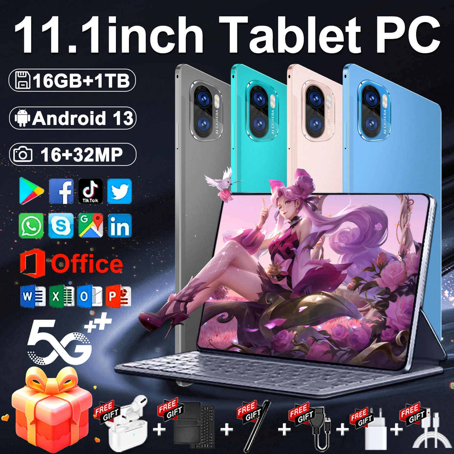 2024 Versione Globale Tablet Da 11.1 Pollici Android 13.0 16Gb Ram 1Tb Rom Wifi 14 Core Tablet Pc 5G Network Bluetooth Tablet