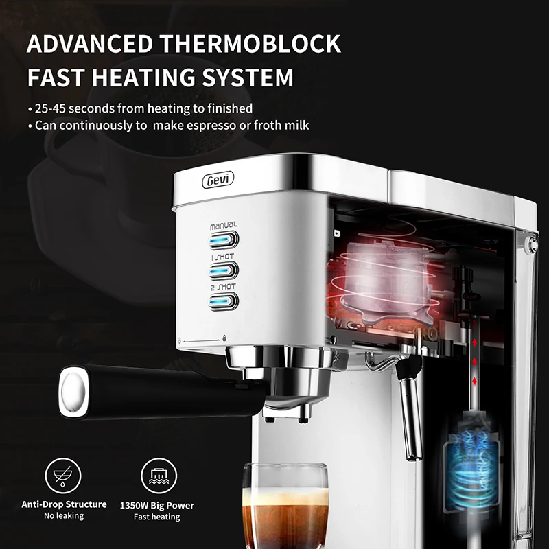 Gevi Espresso Machines 20 Bar Fast Heating Automatic with Foaming Milk