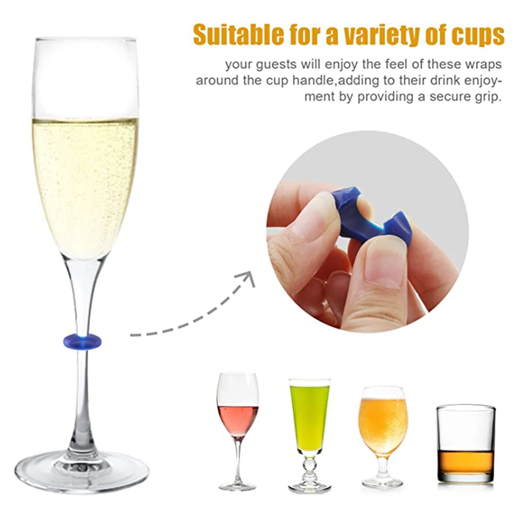 Wine Glass Marker Silicone Wine Glass Marker Drink Bottle Cup Goblet Label Reusable Mug Marking Tag Recognizer Identification Color Random 36PCS