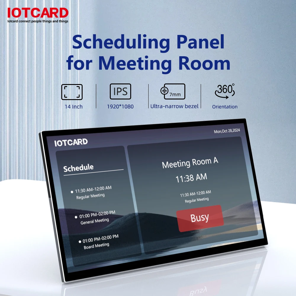 Meeting Scheduling Panel Meeting Schedular 14 inch Conference Booking System Tablet with LED Lights PoE Panel for Office