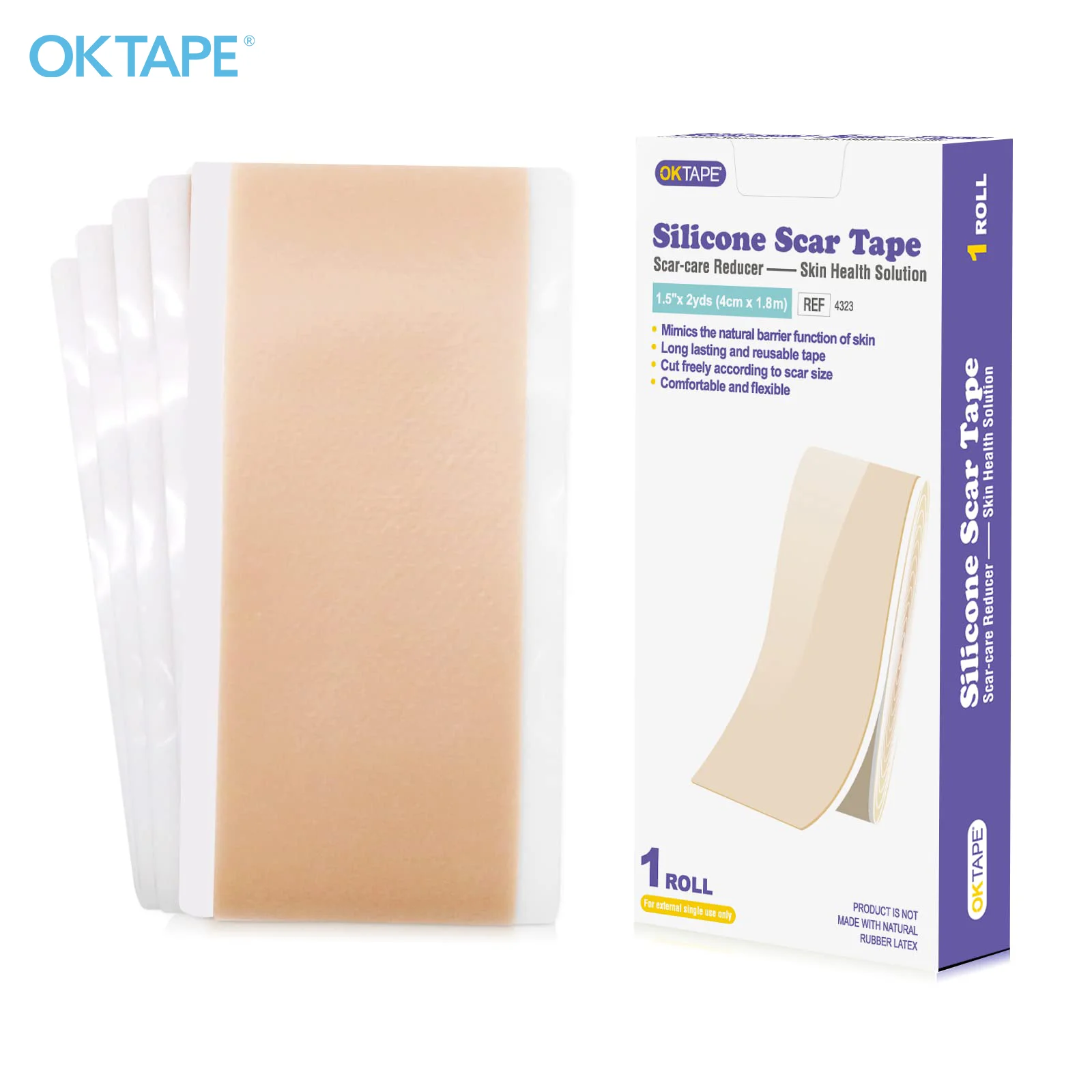 

OK TAPE 1.8-3M Silicone Scar Tape Reusable Professional Scar Removal Sheets for Surgical Scar Tummy Tuck C-Section Burn Acne