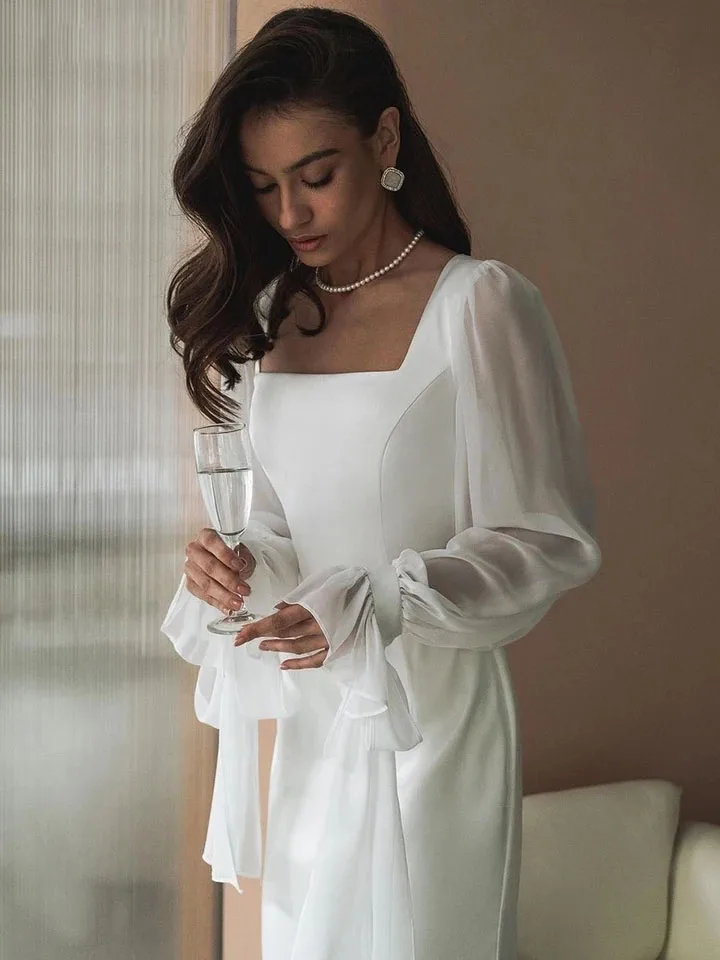 SoDigne Simple Wedding Dresses Square Neck Puff Sleeves Bodycon Satin Bride Dresses Vintage Bridal Gown Floor length Customized 15 A297107452471466b8b7d787362ff3b1b9