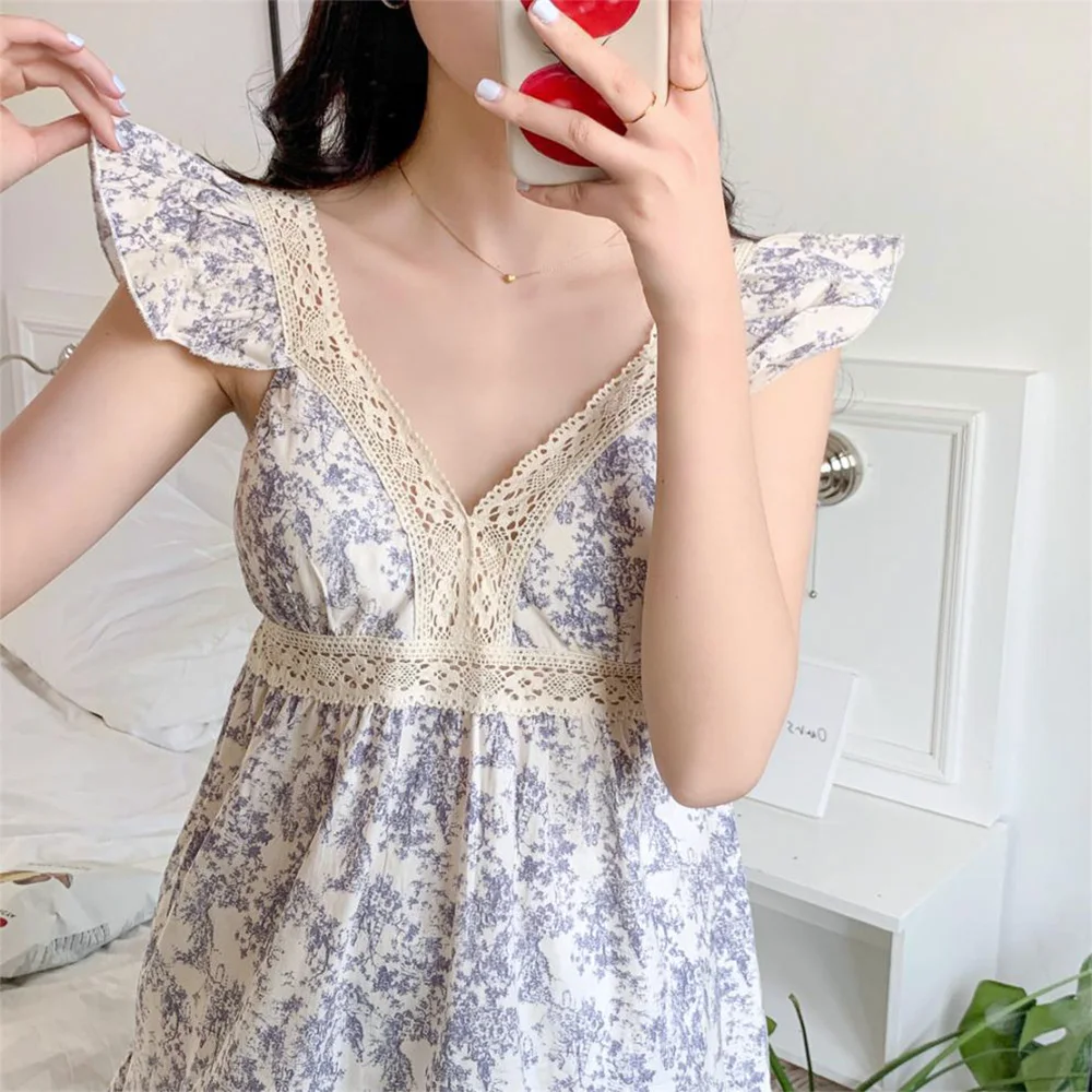 [Rachels] Homewear Women's short-sleeved pajamas Floral Frill Pajama Set 1 piece