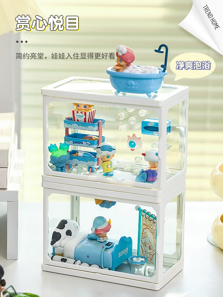 Glass Dustproof Storage Box for Anime Q Version Figure Model Toy Doll Collectible Clear Display Organizer Display Case for Dimoo 4
