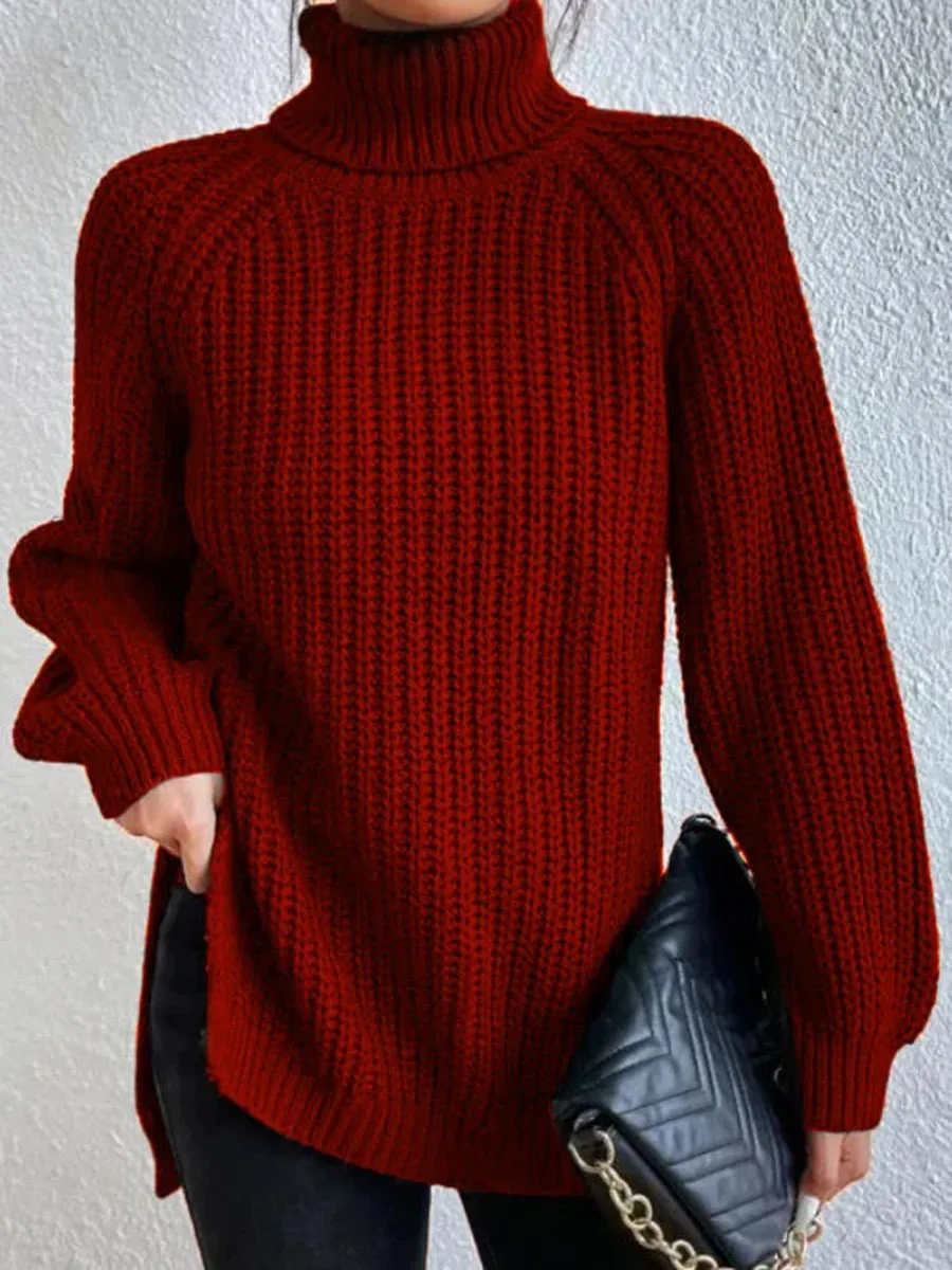 Autumn Winter Ladies Warm Long Sweater Loose Casual Female Women Solid Thick Knitted Sweater Turtleneck Pullover Top Plus Size women jumper shirt