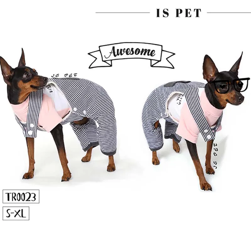 

Striped Dog Pet Suspender Trousers, Double-layer to Keep Warm, Higher-cut Design for Easy Tolieting