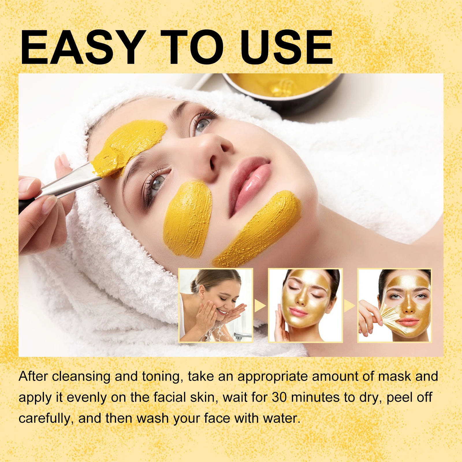 EELHOE Golden Face Mask Gentle Cleaning Pore Dirts Brightening Skin Tone Pore Shrink Prevent Aging Tightening Skin Face Mask
