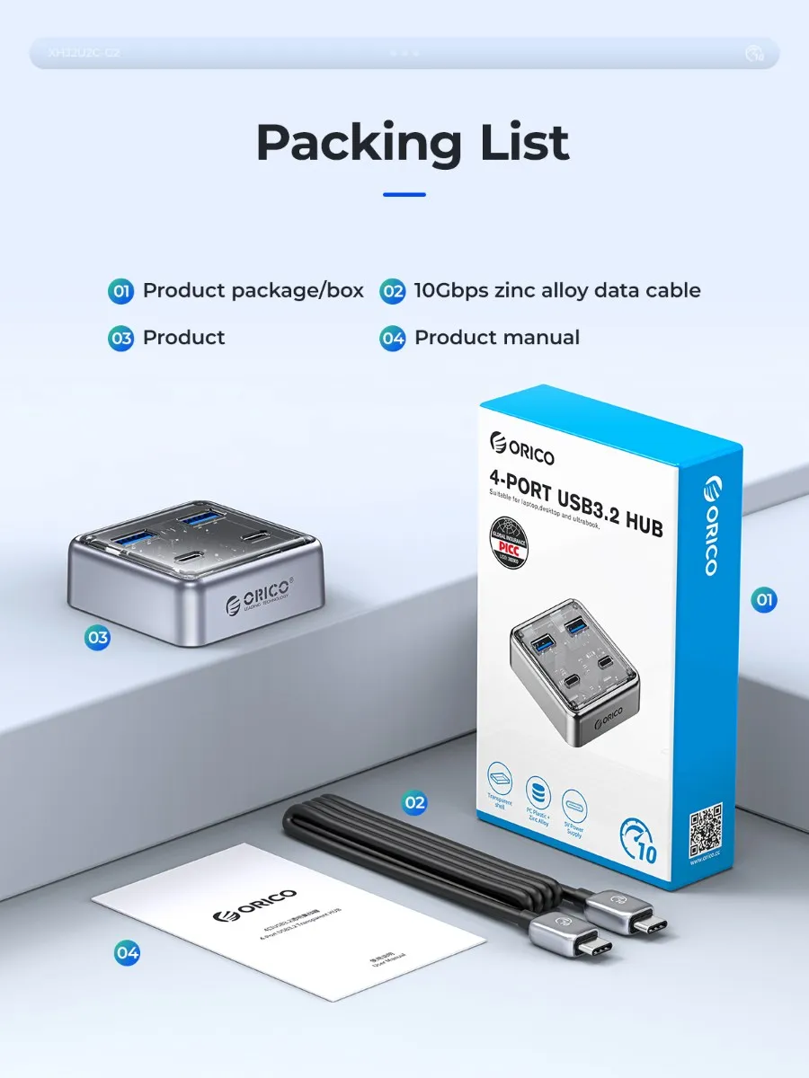 ORICO 4-Port USB Hub, Compact Zinc Alloy, High-Speed Data Transfer & Charging, Portable for Laptop, PC, Mac, and More 5