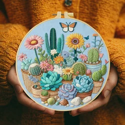 Succulent Embroidery DIY Kit with Patterned Cotton Threads and Hoop - 20*20cm (CXP2685 - 20X20)
