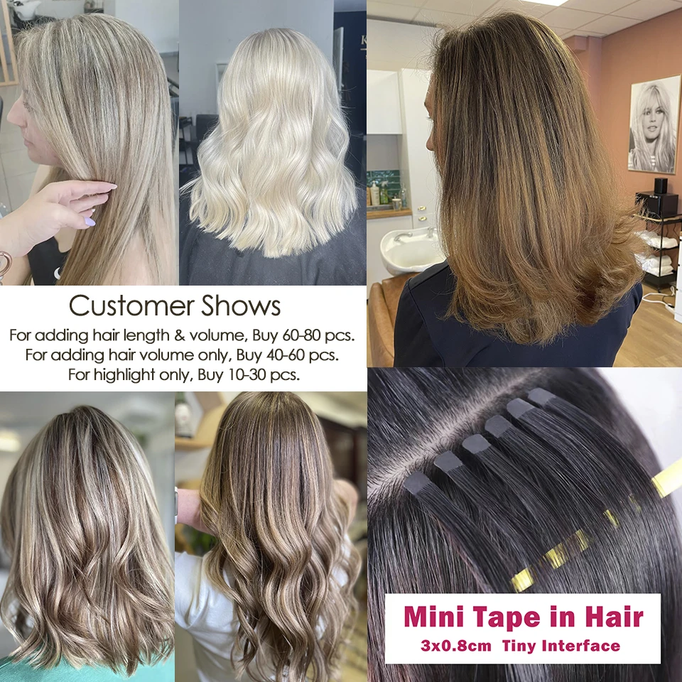 Mini Tape in Human Hair Extensions Double Side Invisible Seamless Tape in Hair 10pcs/set Natural Straight Black Brown Blonde