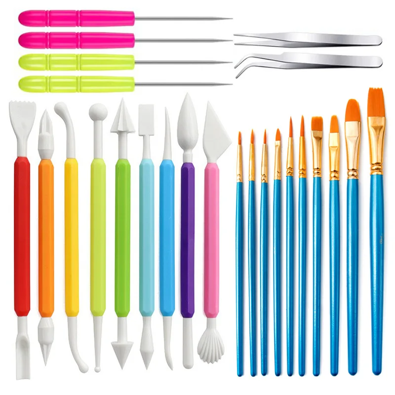 

25 Pcs Pottery Ceramics Tools Polymer Clay Modeling Tools Tweezers Brush Student Art Tool Graffiti Drawing Pens